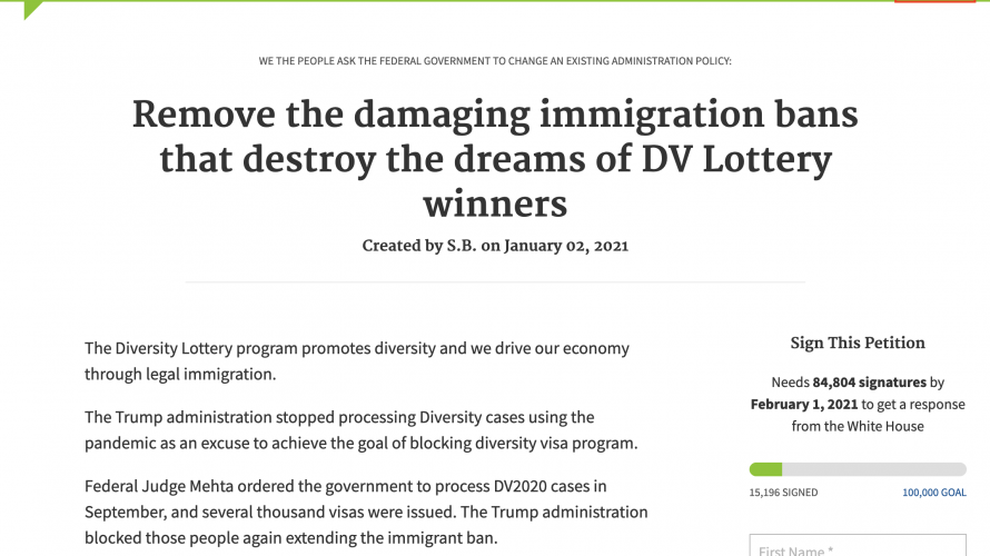 Remove the damaging immigration bans that destroy the dreams of DV Lottery winners